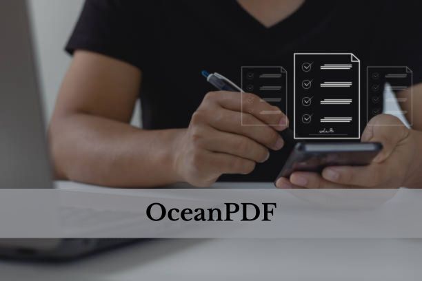 A person using OceanPDF to edit a PDF document on their laptop.