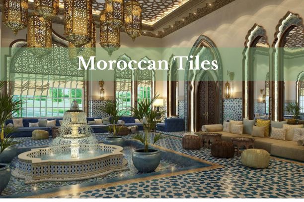 A vibrant Moroccan tile pattern featuring geometric designs and bold colors.